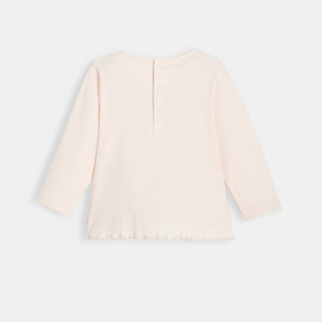 Obaibi T-shirt maille cotelee motif coeur rose bebe fille