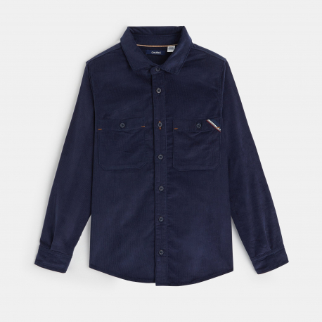 Okaidi Chemise en velours finement cotele bleue garcon