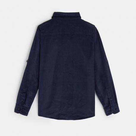 Okaidi Chemise en velours finement cotele bleue garcon
