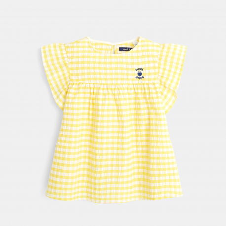 Okaidi Blouse a carreaux et manches volantees jaune fille