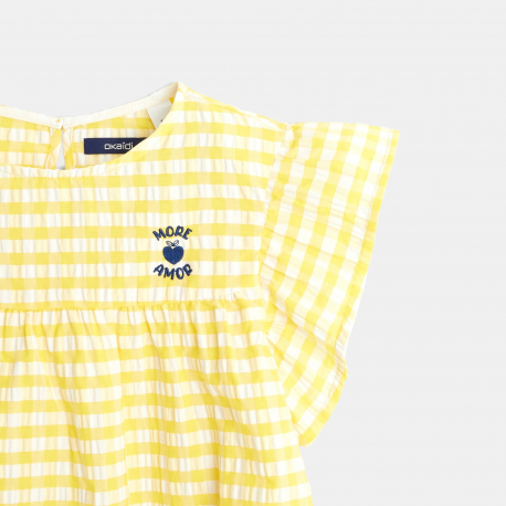 Okaidi Blouse a carreaux et manches volantees jaune fille