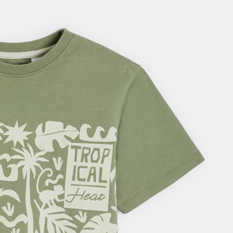 Okaidi Μπλούζα κοντομάνικη με τυπωμένα σχέδια, χακί για αγόρια