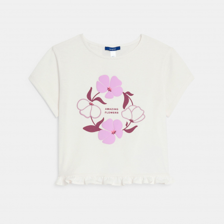 Okaidi T-shirt manches courtes a fleurs mauve Fille