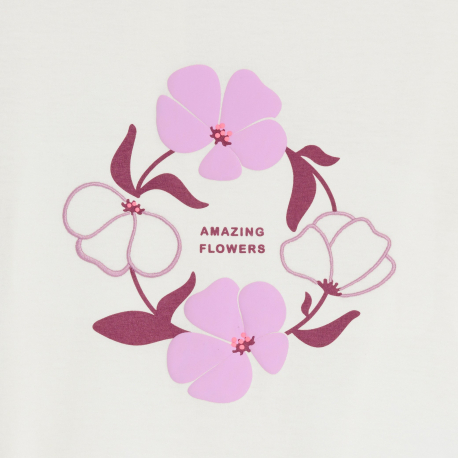 Okaidi T-shirt manches courtes a fleurs mauve Fille