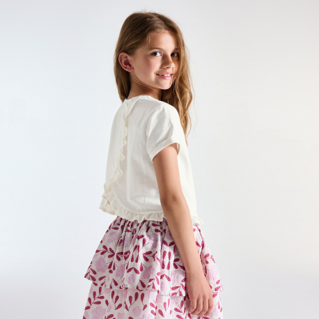 Okaidi T-shirt manches courtes a fleurs mauve Fille