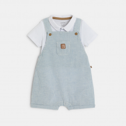 Obaibi Salopette courte rayee et body beige naissance garcon