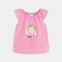 Obaidi T-shirt με ελαστική λαιμόκοψη φρούτα  και ριγέ σορτς ροζ για μωρά κοριτσάκια