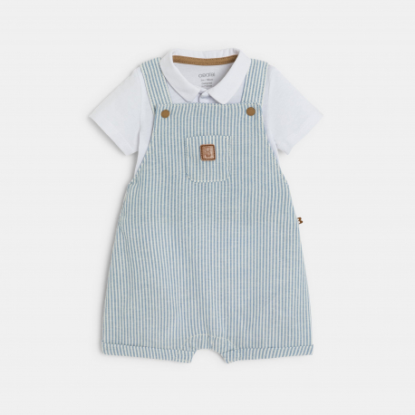 Obaibi Salopette courte rayee et body beige naissance garcon