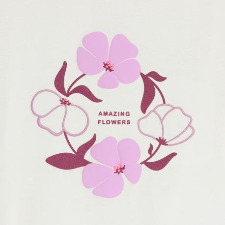 Okaidi T-shirt manches courtes a fleurs mauve Fille