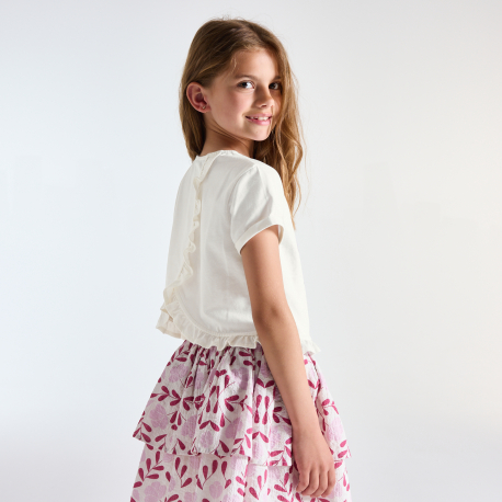 Okaidi T-shirt manches courtes a fleurs mauve Fille