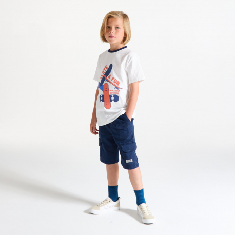 Okaidi Bermuda cargo en toile bleu marine Garcon