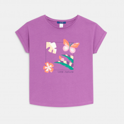 Okaidi T-shirt manches courtes a sequins ecru Fille