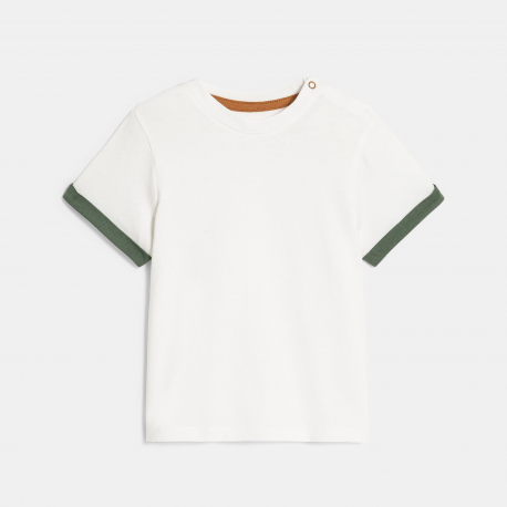 Obaibi Salopette rayee denim et t-shirt vert bebe garcon