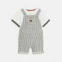 Obaibi Salopette rayee denim et t-shirt vert bebe garcon
