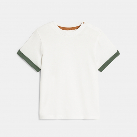 Obaibi Salopette rayee denim et t-shirt vert bebe garcon