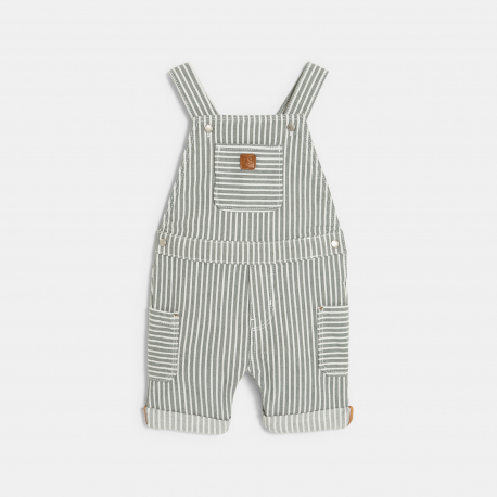 Obaibi Salopette rayee denim et t-shirt vert bebe garcon