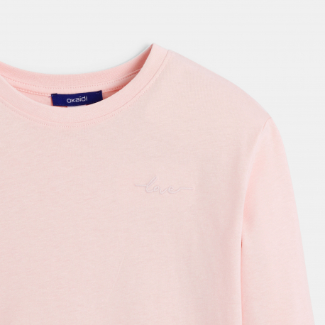 Okaidi Μπλούζα μονόχρωμη με κεντημένο μοτίφ love για κορίτσια