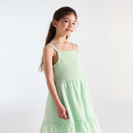 Okaidi Φόρεμα με τιράντες και πλεκτή λεπτομέρεια και βολάν για κορίτσια