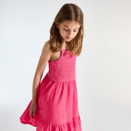 Okaidi Φόρεμα με τιράντες και πλεκτή λεπτομέρεια και βολάν για κορίτσια