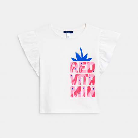 Okaidi Μπλούζα κοντομάνικη με μοτίφ με παγέτες λευκή για κορίτσια