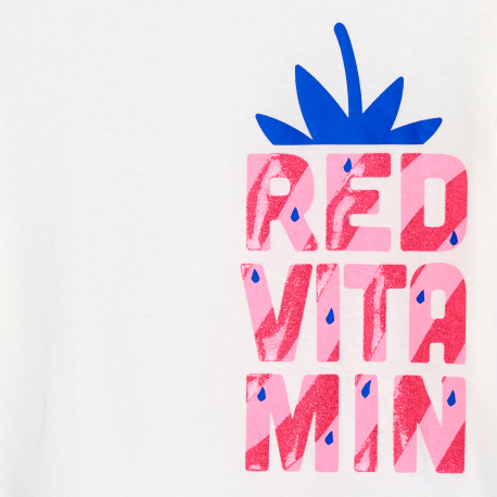 Okaidi Μπλούζα κοντομάνικη με μοτίφ με παγέτες λευκή για κορίτσια