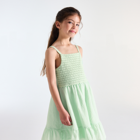 Okaidi Φόρεμα με τιράντες και πλεκτή λεπτομέρεια και βολάν για κορίτσια