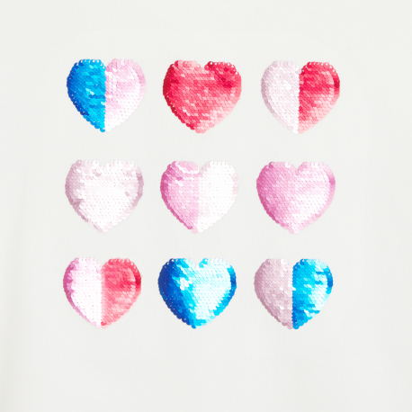 Okaidi Μπλούζα κοντομάνικη με μαγικές πούλιες, καρδιές, λευκή για κορίτσια