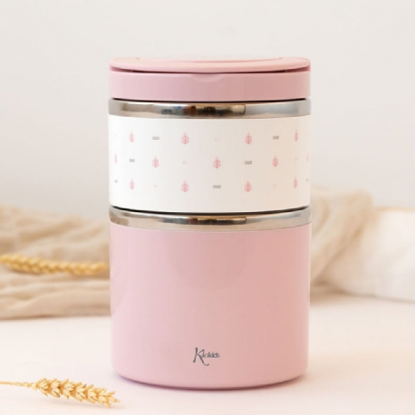 Θερμοδοχείο φαγητού Kiokids® με 2 θαλάμους 930ml Ροζ