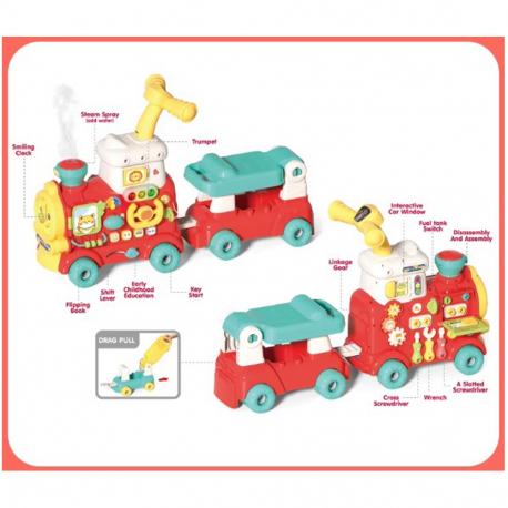 Περπατούρα τρενάκι ατμού 5 σε 1 Lazarid Huanger Happy Train Red
