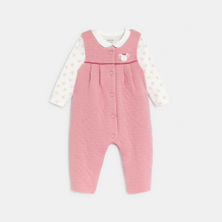 Obaibi Salopette maille souris et body fleuri rose naissance fille