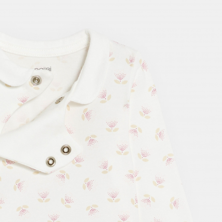 Obaibi Salopette maille souris et body fleuri rose naissance fille