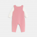 Obaibi Salopette maille souris et body fleuri rose naissance fille