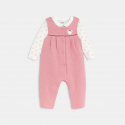 Obaibi Salopette maille souris et body fleuri rose naissance fille