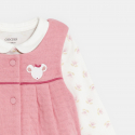 Obaibi Salopette maille souris et body fleuri rose naissance fille