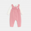 Obaibi Salopette maille souris et body fleuri rose naissance fille