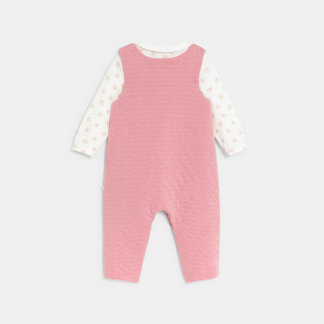 Obaibi Salopette maille souris et body fleuri rose naissance fille
