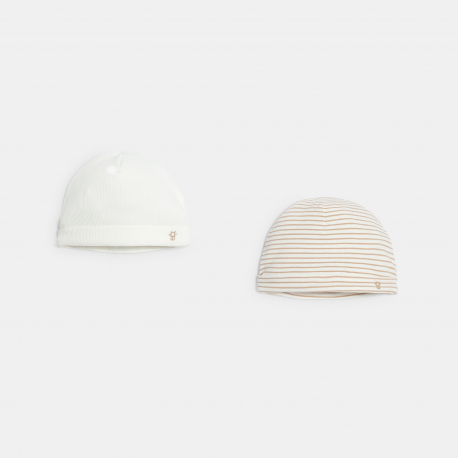 Obaibi Bonnets en coton raye marron bebe naissance garcon (lot de 2)