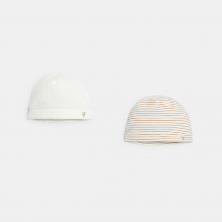 Obaibi Bonnets en coton raye marron bebe naissance garcon (lot de 2)