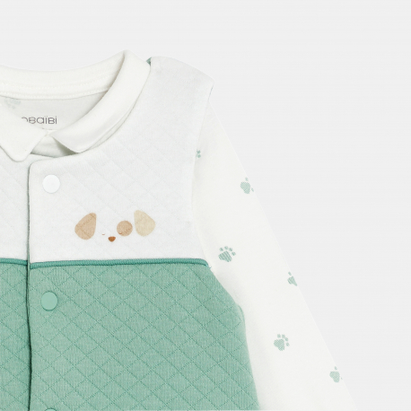 Obaibi Salopette fantaisie et body chien vert bebe garcon