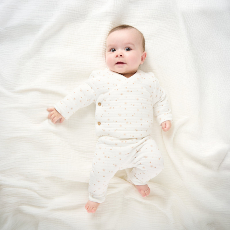 Obaibi Ensemble 3 pieces coton etoiles blanc naissance garcon