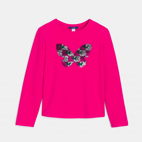 Okaidi T-shirt manches longues a sequins magiques rose Fille