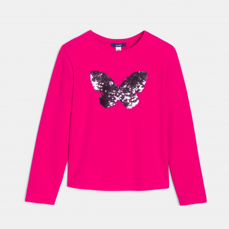 Okaidi T-shirt manches longues a sequins magiques rose Fille