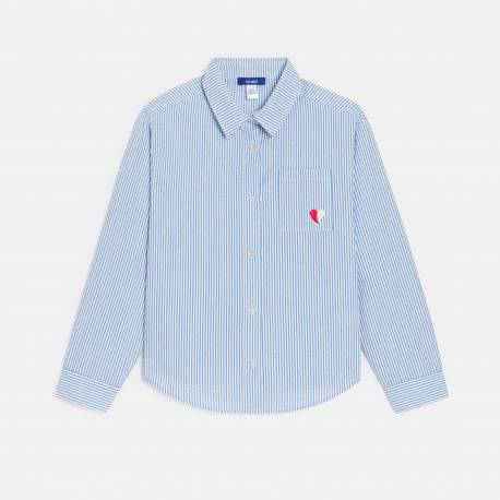 Okaidi Chemise rayee motif c?ur brode bleu Fille