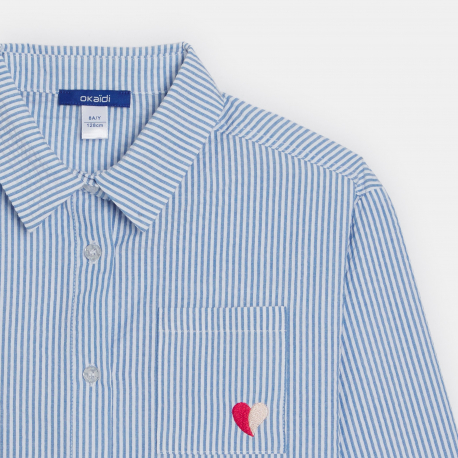 Okaidi Chemise rayee motif c?ur brode bleu Fille