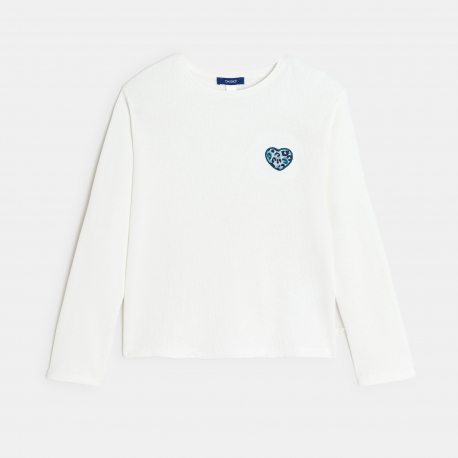Okaidi T-shirt manches longues c?ur leopard blanc Fille