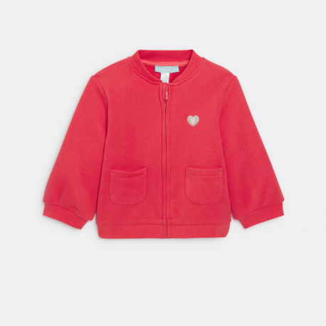Obaibi Sweat zippe molleton rouge bebe fille
