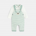 Obaibi Salopette longue coton fantaisie raye et body vert bebe garcon