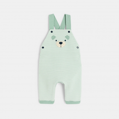 Obaibi Salopette longue coton fantaisie raye et body vert bebe garcon