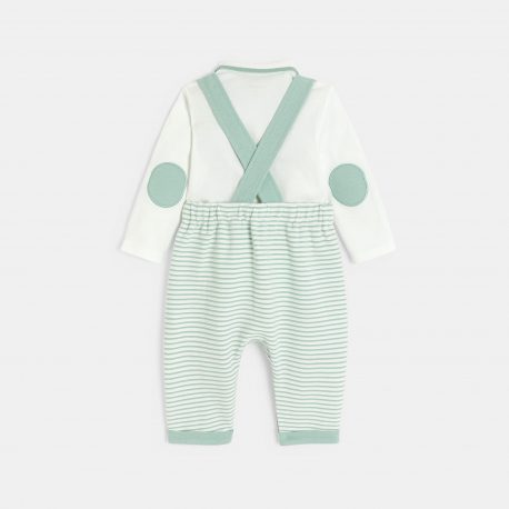 Obaibi Salopette longue coton fantaisie raye et body vert bebe garcon