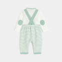 Obaibi Salopette longue coton fantaisie raye et body vert bebe garcon